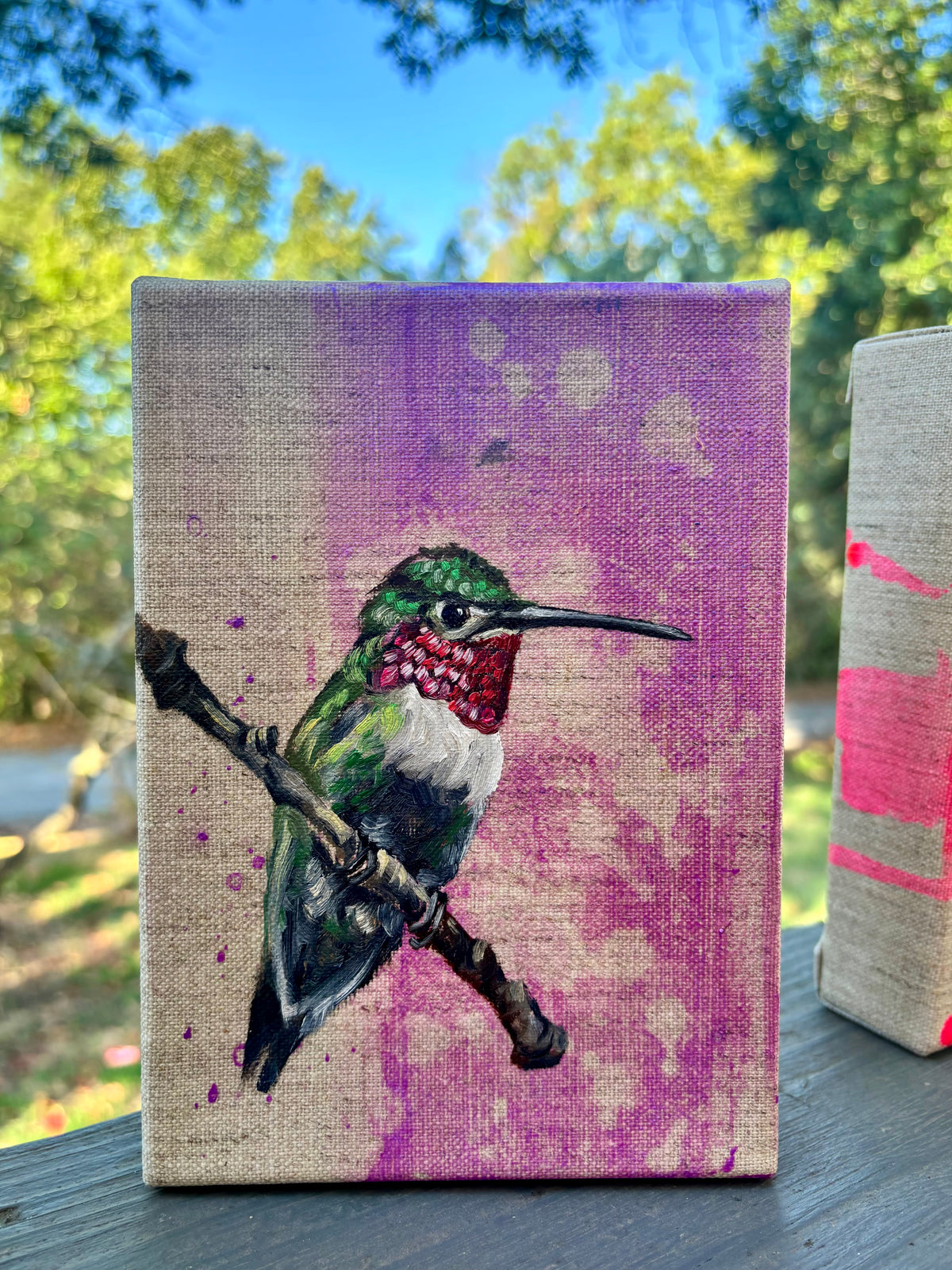 Hummingbird on Linen - Original 5x7