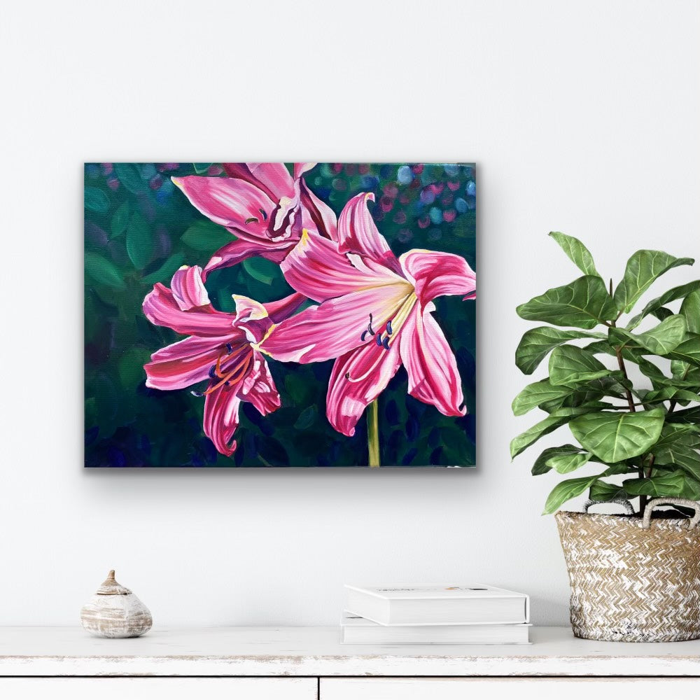 3 Pink Lilies - PRINT 5x7 inches Framed