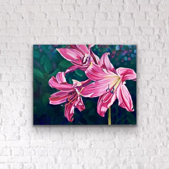 3 Pink Lilies - PRINT 5x7 inches Framed