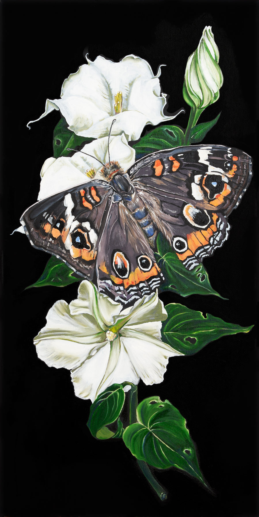 Moth and Moon Flowers - ORIGINAL 12x24 inches