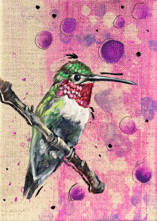 Hummingbird on Linen - Original 5x7