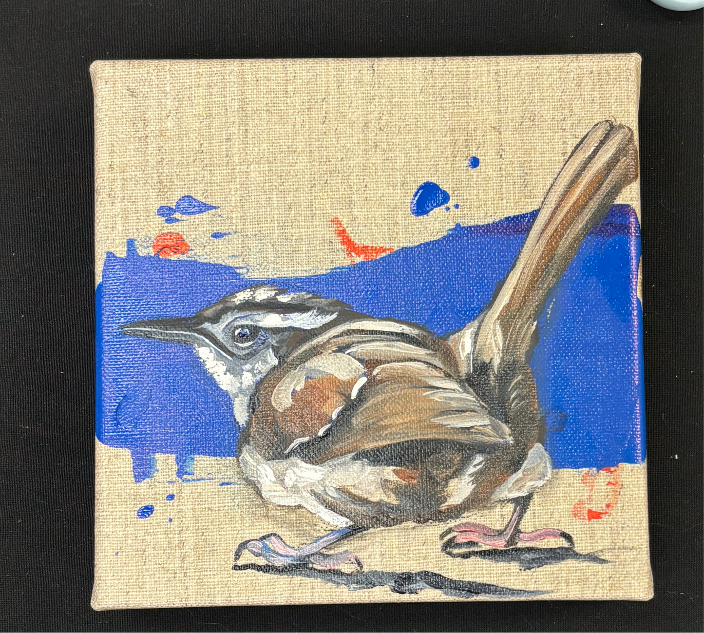 Linen Bird 6 - 6x6 Original