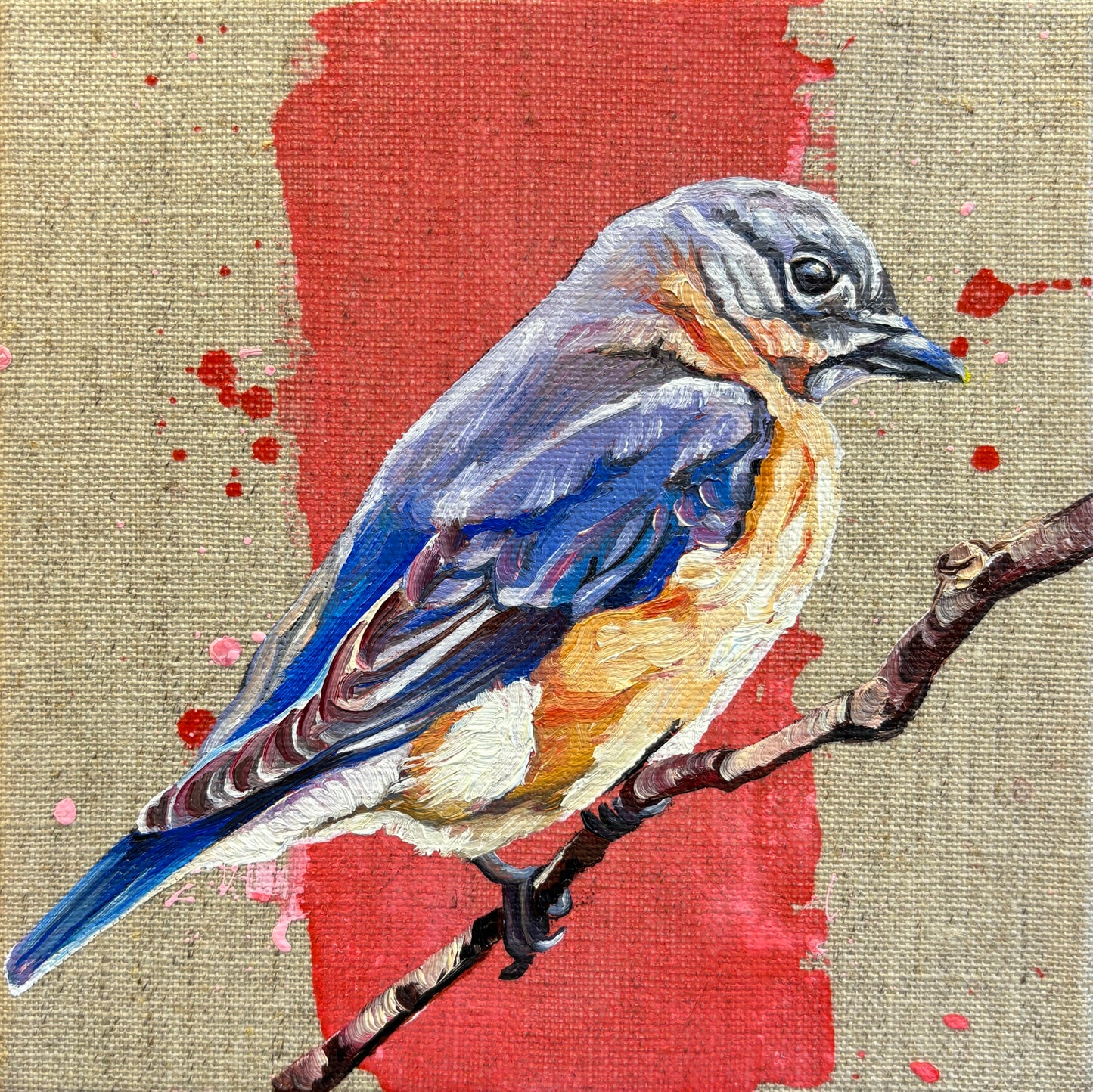 Linen Bird 1 - 6x6 Original