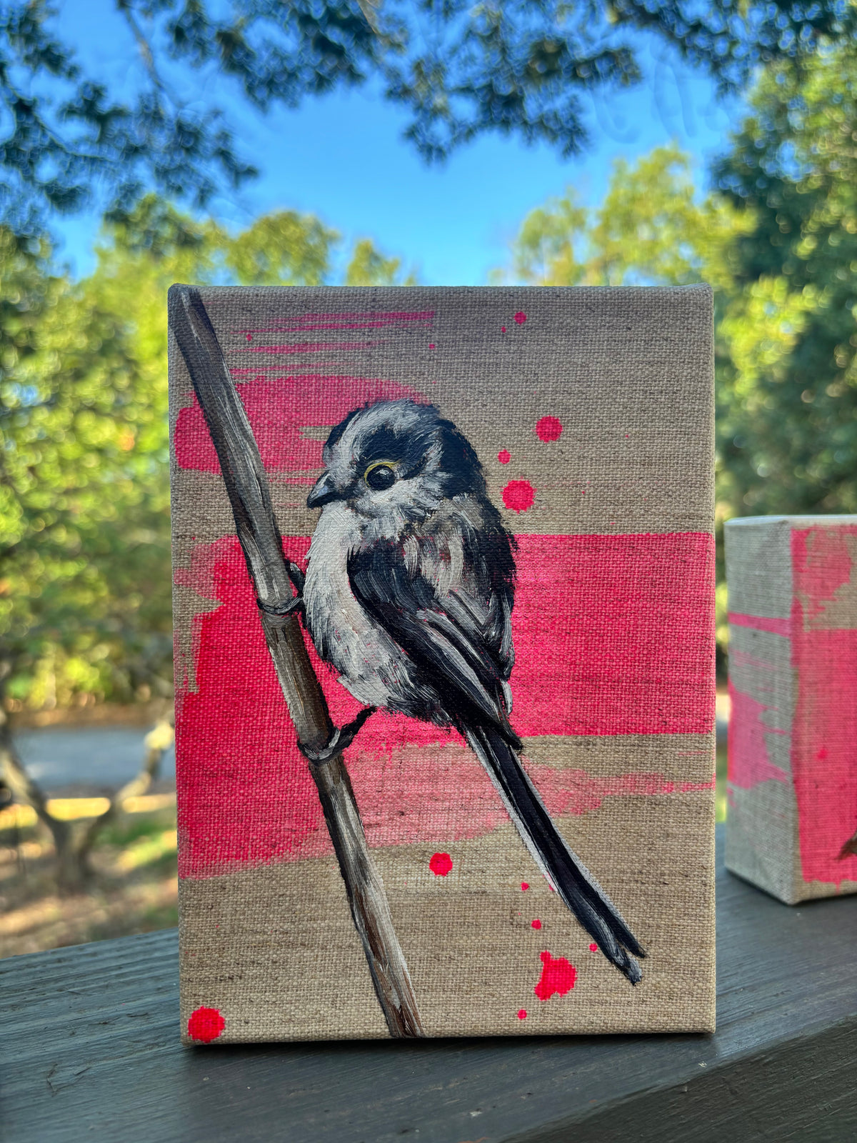 Long Tailed Titmouse on Linen - Original 5x7