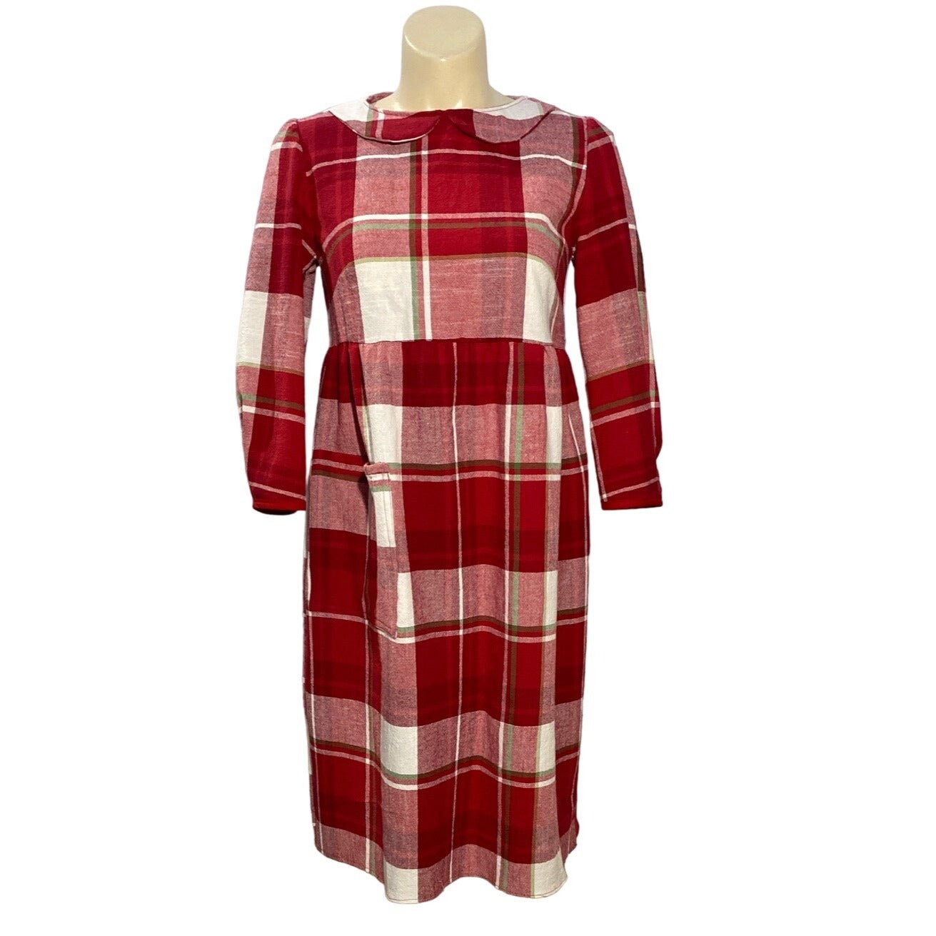 Womens M L Dress REFASHION Plaid Midi Pocket