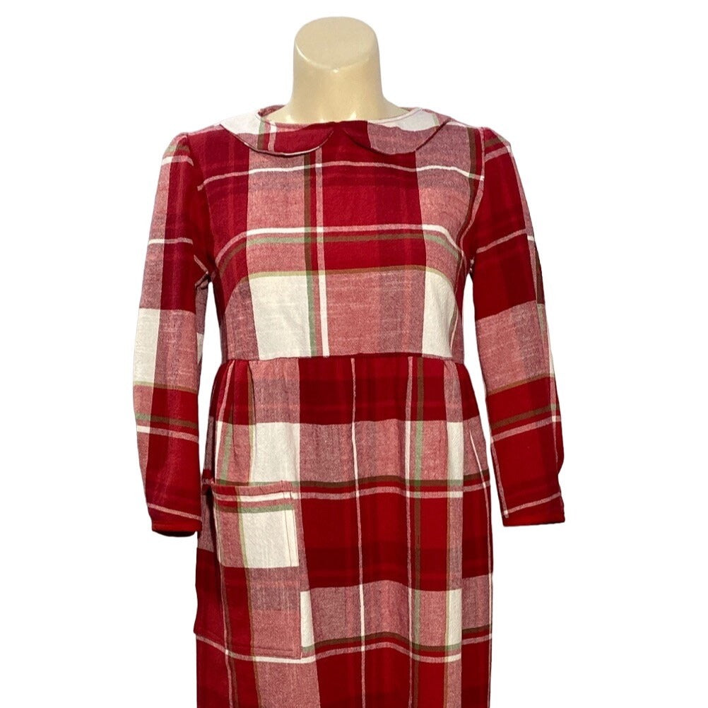 Womens M L Dress REFASHION Plaid Midi Pocket