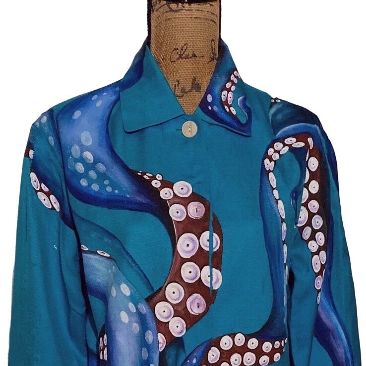 Womens S Silk Jacket Hand Paint Octopus Art To Wear